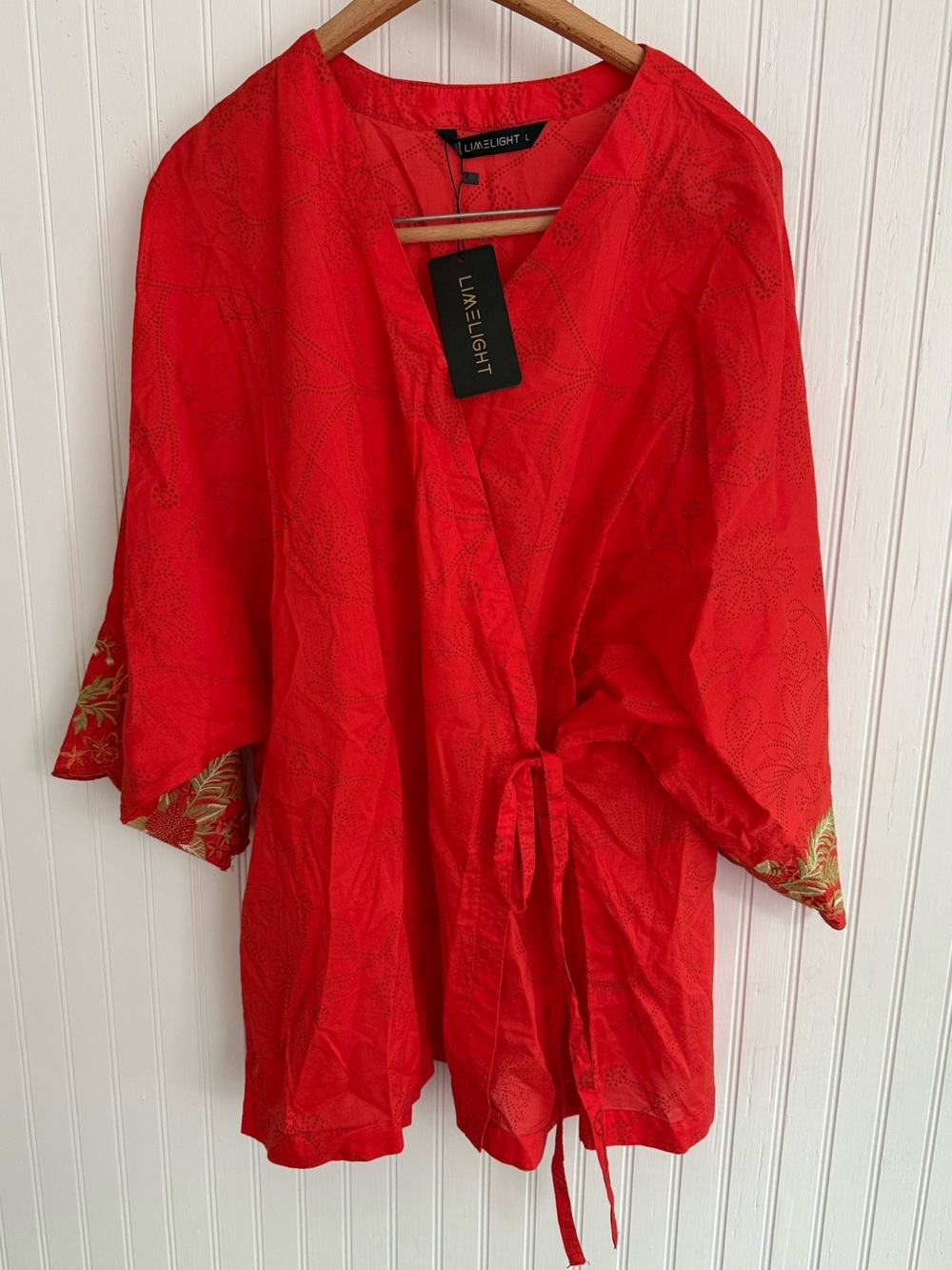 Limelight Red Embroidered Tunic Size Large 100% Cotton